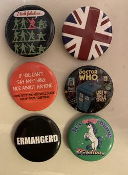 Assortment Set of 6 1.25” Collectible Buttons Pins