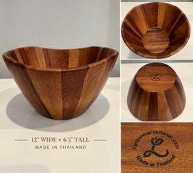 Large Handcrafted Wooden Serving / Salad Bowl – 12” – Made in Thailand
