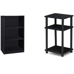 Furinno Jaya Simple Home 3-Tier Adjustable Shelf Bookcase, Black Just 3-Tier Turn-N-Tube End Table/Side Table/Night Stand/Bedside Table with Plastic P