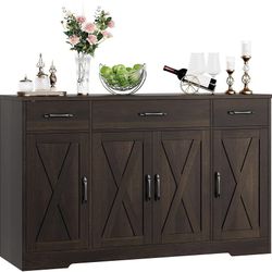 Buffet Cabinet with Drawers, 55" Large Sideboard Buffet Storage Cabinet with Shelves and Doors, Modern Farmhouse Coffee Bar Station Wood Ki