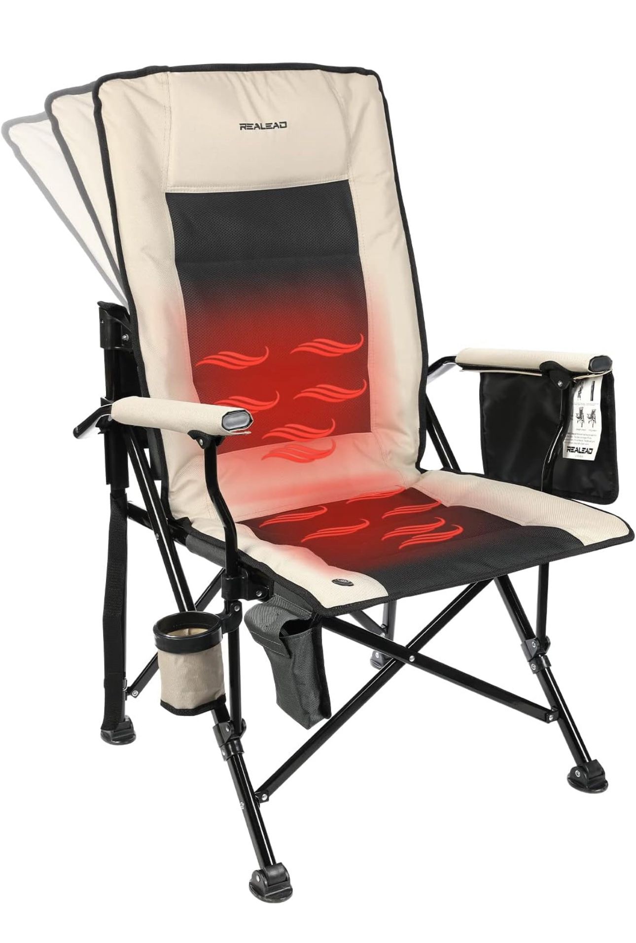 REALEAD Heated Camping Chairs Fully Padded Heavy Duty Folding