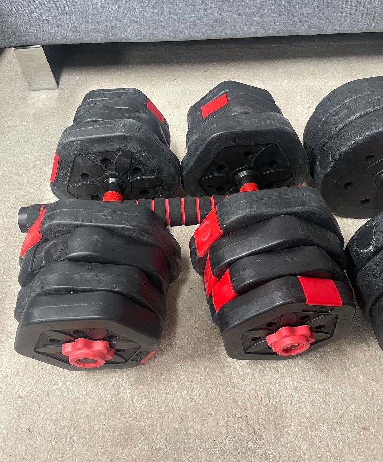 Brand New Ainfox 2 in 1 Adjustable Dumbbells Set 29kg/63.934LBS, Lifting Dumbbells Used As Barbell for Whole Body workouts