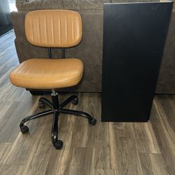 Modern Brown Faux Leather Office Chair + Folding Black Desk Top 