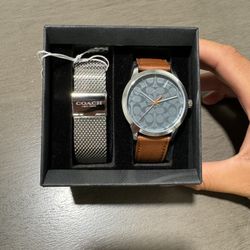 Coach Watch With Leather & Stainless Steel Band