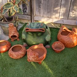 Plant Pots, Chimineas and enamel Flowers