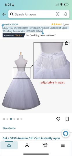 CEZOM A-line Hoopless Petticoat Crinoline Underskirt Slips Wedding Accessories MPT-022 White Thumbnail
