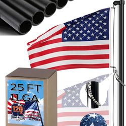 25FT Heavy Duty Aluminum Flag Pole Kit – 11 Gauge Thick Flagpole with 3x5 American Flag – 120MPH Wind Resistant – Pickup 91745