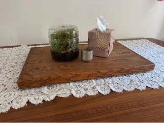 Rectangular Solid Oak Wood Lazy Susan Tray Vintage 90s