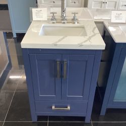 Royal 24” Navy Vanity With Quartz Top New Ready For Pickup