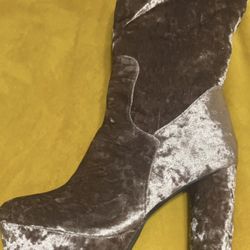 Purple Gray Crushed Velvet Platform Thigh High Boot
