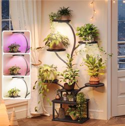 Curved Multi-Tiered Plant Stand with Integrated Grow Lights