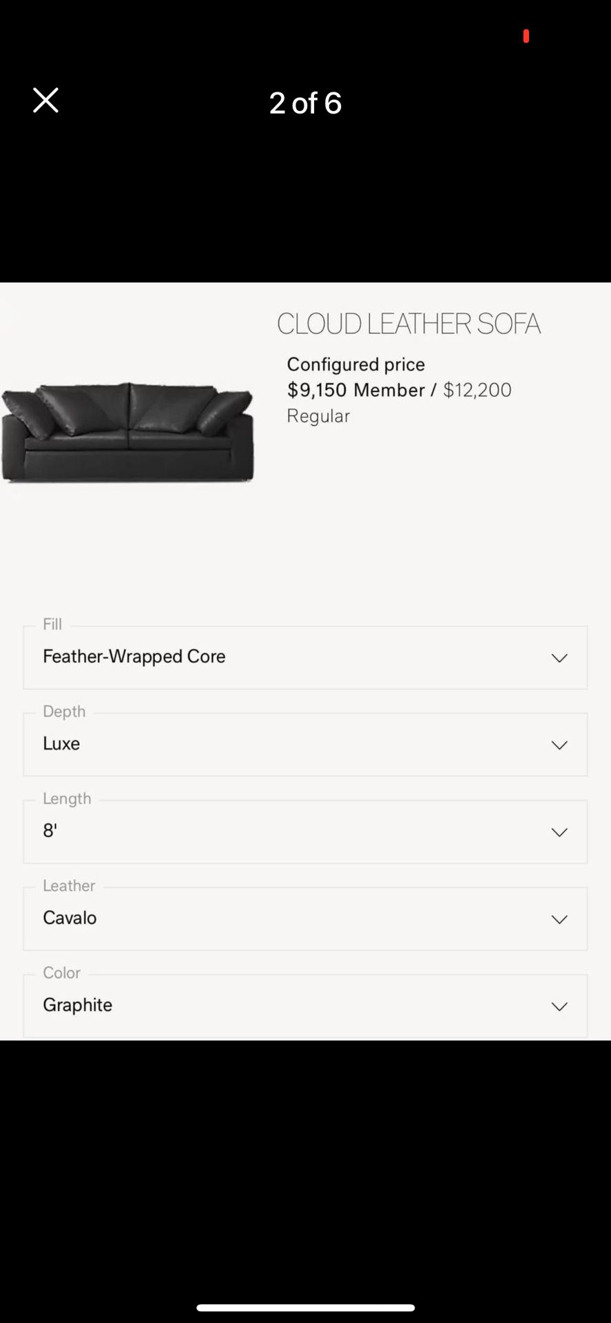 Restoration Hardware Cloud Leather Sofa.  Orig $11k
