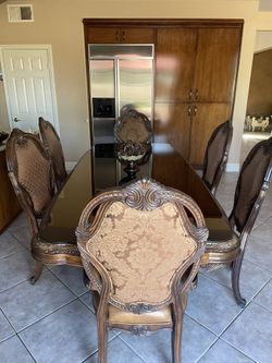 Handcarved Wood 7 Piece Dining Table 