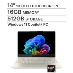Lenovo - Yoga 7 2-in-1 - Copilot+ PC - 14" 2K OLED Touchscreen Laptop - AMD Ryzen AI 5 (contact info removed) - 16GB Memory - 512GB SSD - Seashell