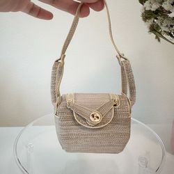 Mini Shoulder Bag Charm – Neutral Beige with Gold Hardware