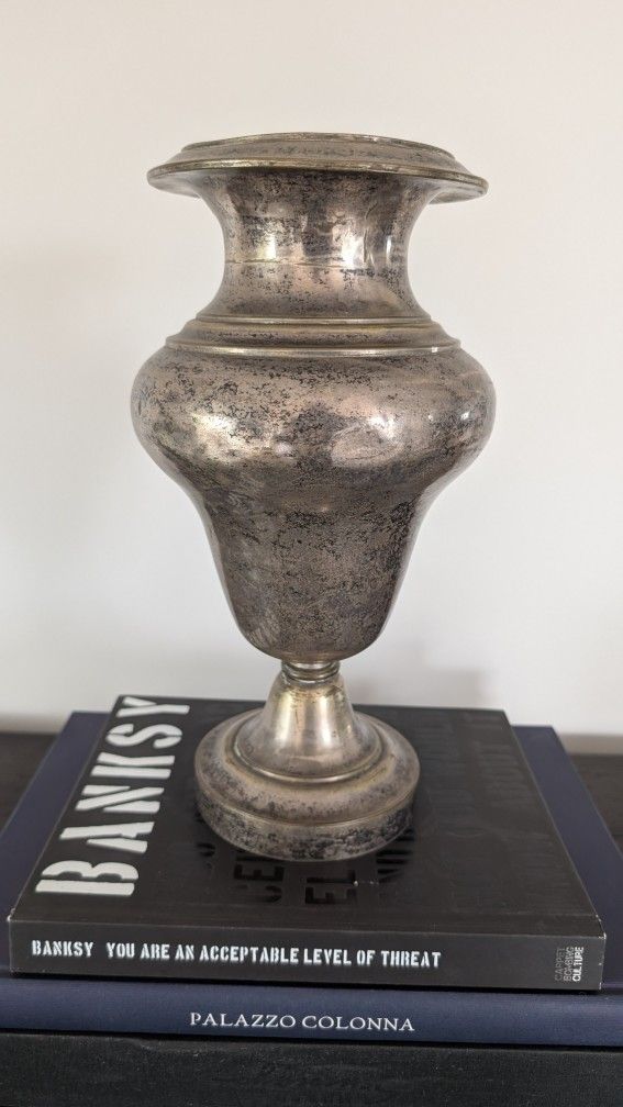 Vintage Antique Silver Metal Pitcher Urn Vase Pewter Vessel
