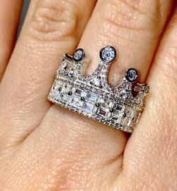 Italy 925 Sterling Silver King Crown 14K White Gold 5X Layered Unisex Sizes 6-10 US, Lifetime Warranty Every Day Wear 