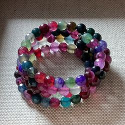 Multicolor Glass Bead Memory Coil Bracelet NWOT