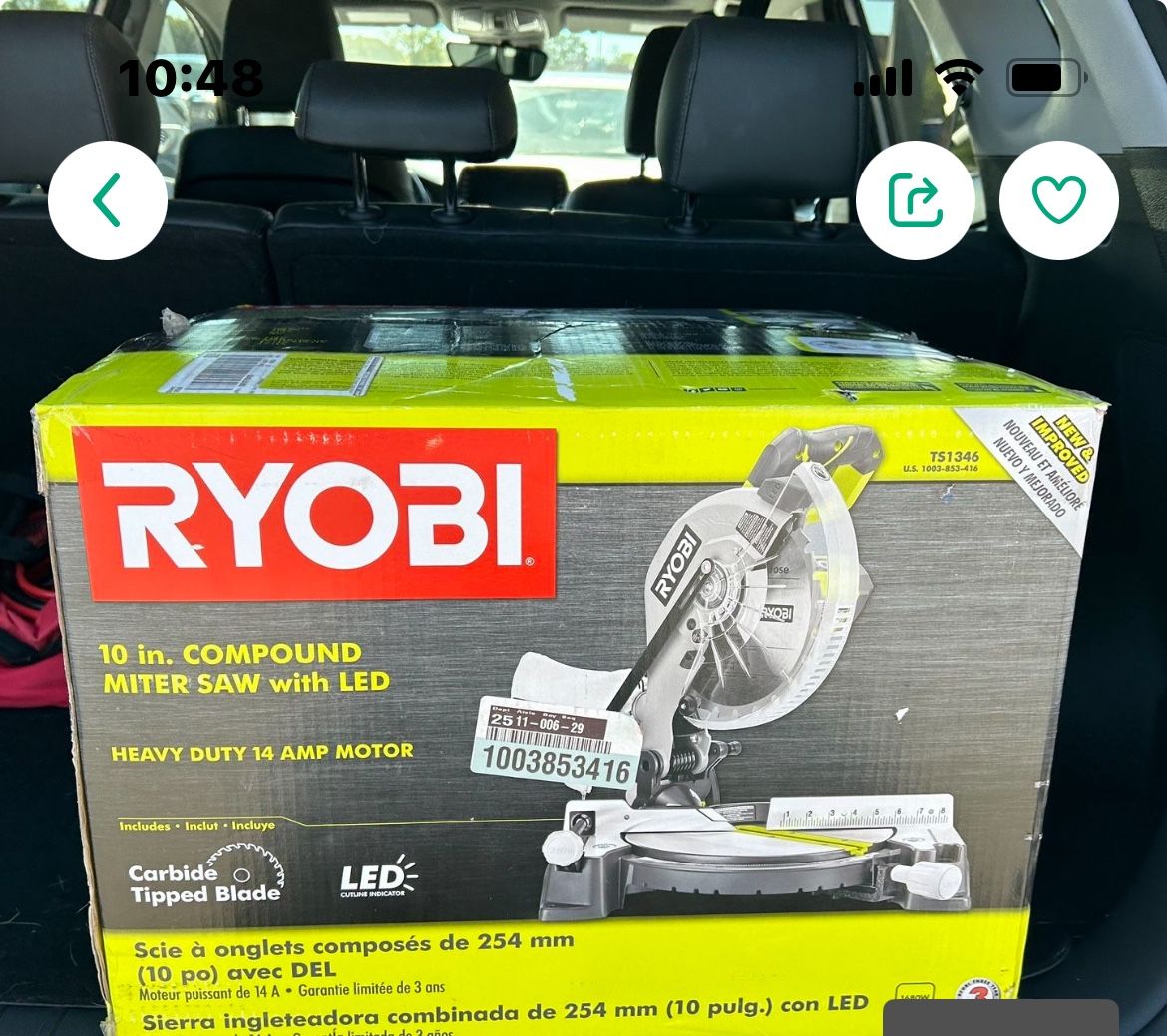 Ryobi 10” Mitre Saw -New and never used