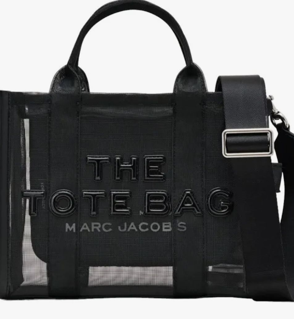 New Marc Jacobs Medium Black Mesh The Tote Bag With Separately Purchased Large Logo Black And White Adjustable Strap 