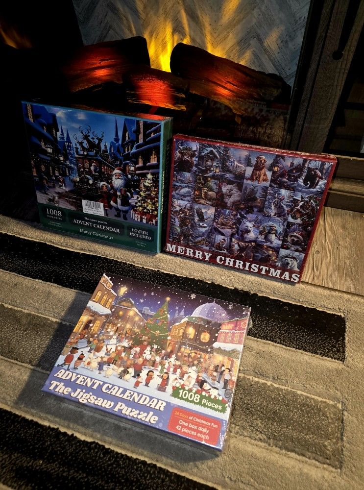 3 Brand New Christmas Advent Puzzles In Sealed Plastic BNIB Never Used