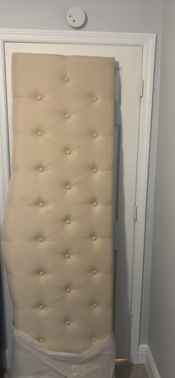 Tufted Upholstered King Size Headboard in Beige Fabric