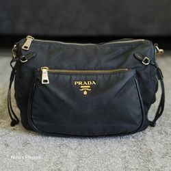 Vintage Prada Tessuto Nylon Leather Convertible Crossbody Shoulder Handbag Purse