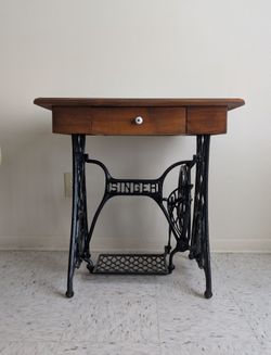 Vintage Repurposed Singer Cast Iron Treadle Table / Accent Desk