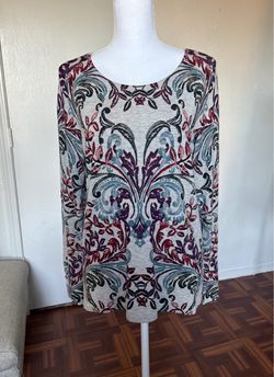 Chico’s women’s gray & multicolor floral design pullover sweater size 1