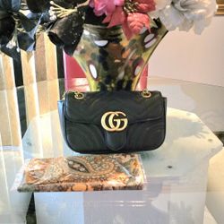 Black Leather Crossbody And Silk Scarf