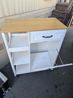 White Kitchen Cart with Wood Top