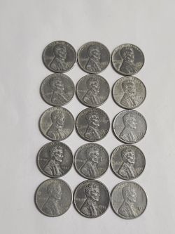 Lot Of (15) Steel Wheat Cent Coins - Antique War Pennies