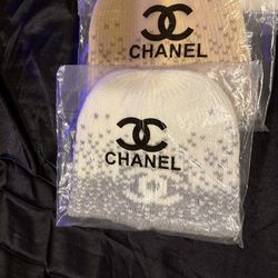 White and grey Chanel beanie