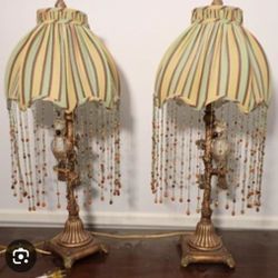 Pair Of Art Deco Beaded Cockatiel Lamps