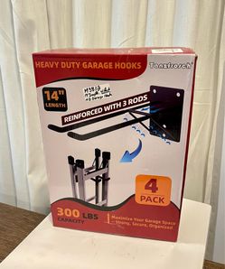 Tanzfrosch 14" Large Garage Hooks with 3 Support Rods, Heavy Duty Steel Garage Storage Wall Hooks for Garden Tool Organizer, Shed Oraanizer ladder Hoo