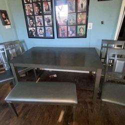 Dining Table Set - Rustic Grey - 6 Piece With Bench