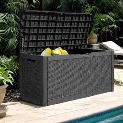 150 Gallon Large Resin Deck Box, Outdoor Storage Container for Patio Furniture Cushions Garden Tools Pool Toys Sports Equipment Waterproof Lockable St