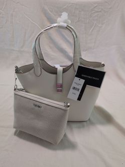 NINE WEST TOBIAS, Satchel Crossbody Tote with Pouch, Chic Cream, 3 Compartments, Magnetic Snap Closure