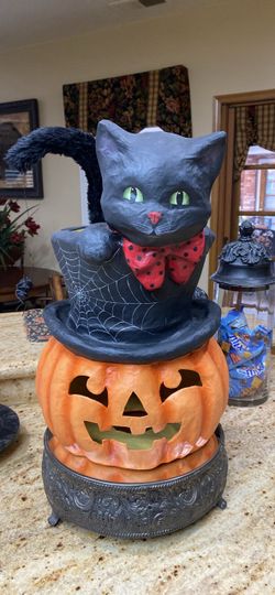 BETHANY LOWE Halloween Black Cat Jack-o-Lantern Figurine