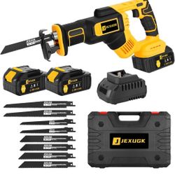 JEXUGK Reciprocating Saw Cordless, 21V 2 x 4.0Ah Battery Brushless Power Cordless Saw, 0-3500 SPM Variable Speed, 8 Saw Blades & Fast Charger Reciproc