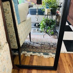 Vintage Black wood mirror w/ beading 1957 23”x32.5”