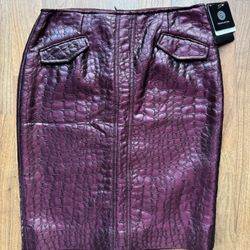Womens Doncaster Size 2 Burgundy Purple Crocodile Pencil Skirt Lined NWT