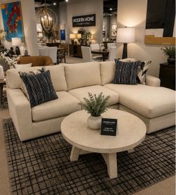 Cream Fabric Sectional Sofa with Chaise