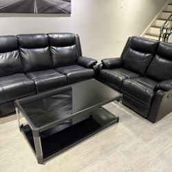 Black Leather Couches and Table Raymor Flannigan