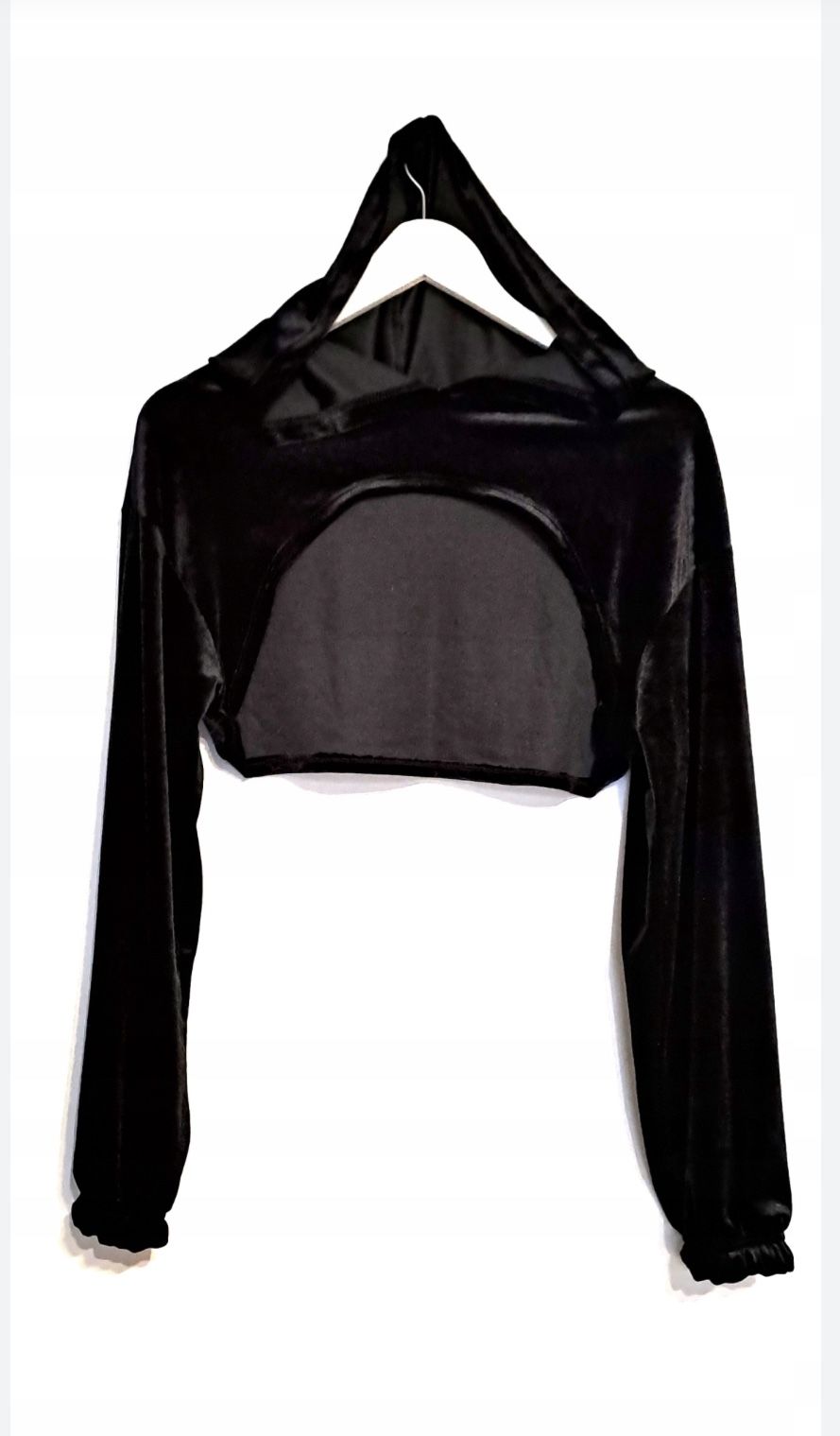 Wild Fable Cropped Sweater Womens M Black Hooded Open Front Long Sleeve