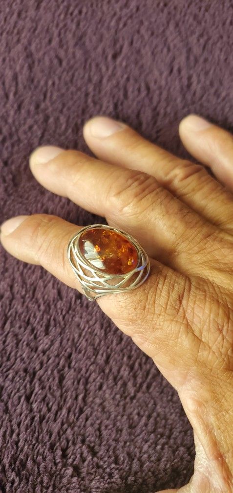 Genuine Baltic Amber Handmade Sterling Silver Ring 8.5