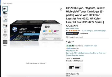 HP 201X Cyan, Magenta, Yellow High-yield Toner Cartridges (3-pack) | Works with HP Color LaserJet Pro M252, HP Color LaserJet Pro MFP M277 Series | CF