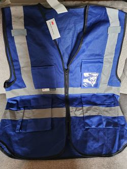 Salzmann 3M Blue Safety Vest Multi-Pocket Reflective and Zipper, XL,