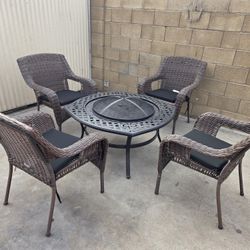 Patio Conversation Set With Fire Pit Table (Wood Burner Table)