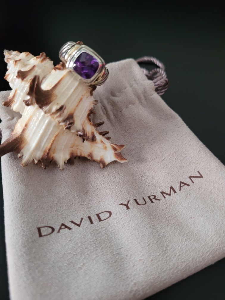 David Yurman Sterling Silver, Amethyst, 14k Gold Ring